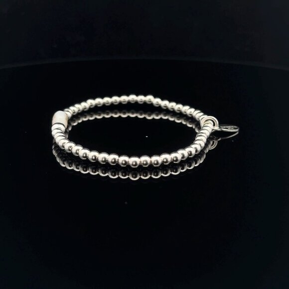 925 Sterling Silver Beaded Stretch Stacking Bracelet MOP Letter Initial K - Picture 3 of 6